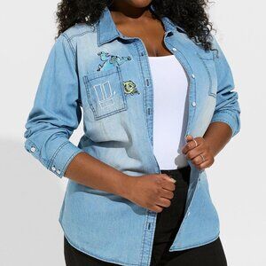 ❤️NWT VINTAGE TORRIID DISNEY PIXAR MONSTERS INC BUTTON TOP - CHAMBRAY PLUS SIZE